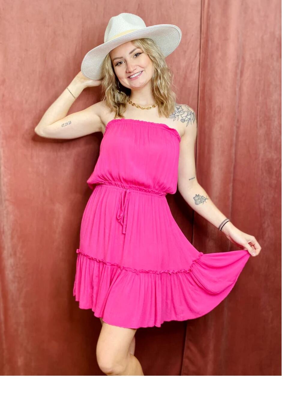 NWT Juniper Blu South Moon Under Pink Strapless Mini Dress Women's Size Small